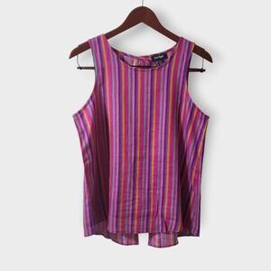 Lord & Taylor Womens Pink Purple Striped 100% Linen Sleeveless Button Back Top M